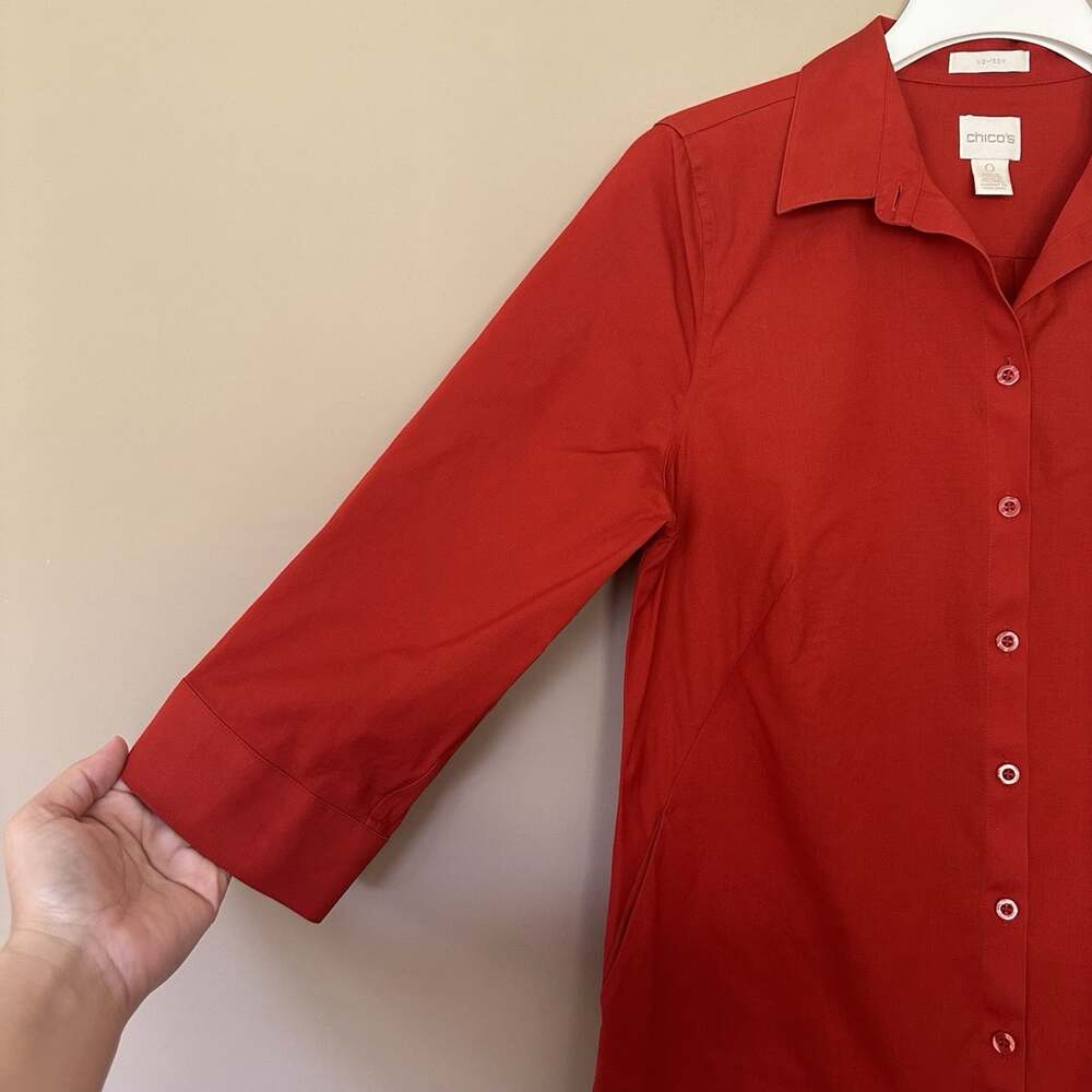 Chicos S (0) No Iron Button Shirt Pockets Rust Terracotta Career Preppy Minimali - Picture 6 of 7